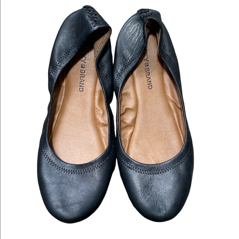 Lucky Brand Emmie Black Leather Flats Womens Size 9